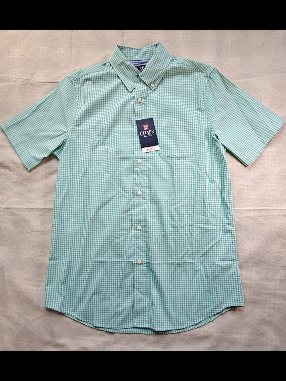 Chaps Men’s Short-Sleeve Mint Gingham Button-Down Shirt